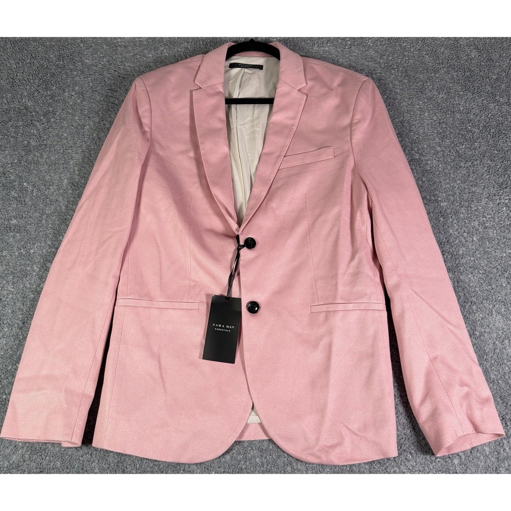 NWT Zara Man Essentials Slim Fit Blazer Sport Coat Jacket Mens Size Large Pink